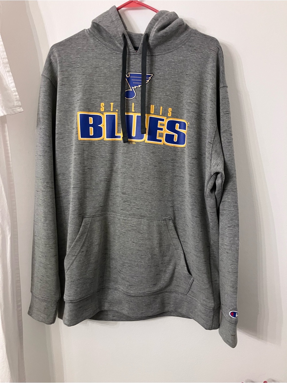 Champion Gray St. Louis Blues Hoodie with Blue and Yellow Logo
